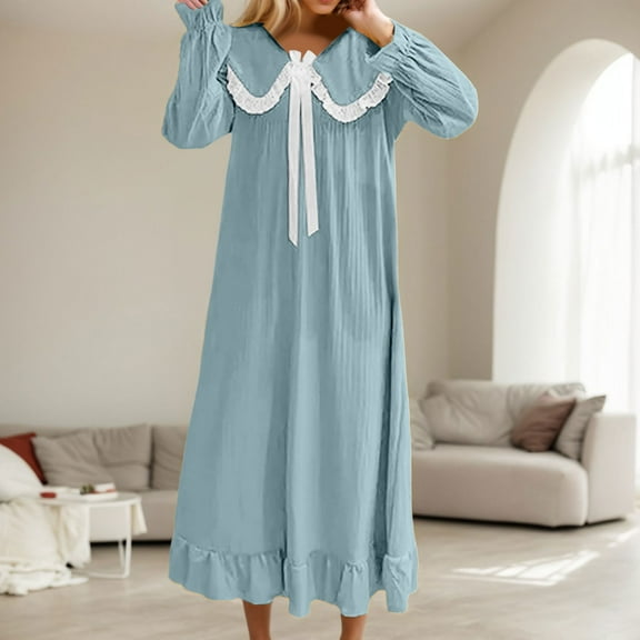 SHITINN Long Satin Nightgowns With Long Sleeves For Women With Bow Lace Trim Wrist Neck Vintage Style For Knee Rest Home Sleepwea Women's Sleep Shirt plus Nightgown Dog Print Nightgowns Women