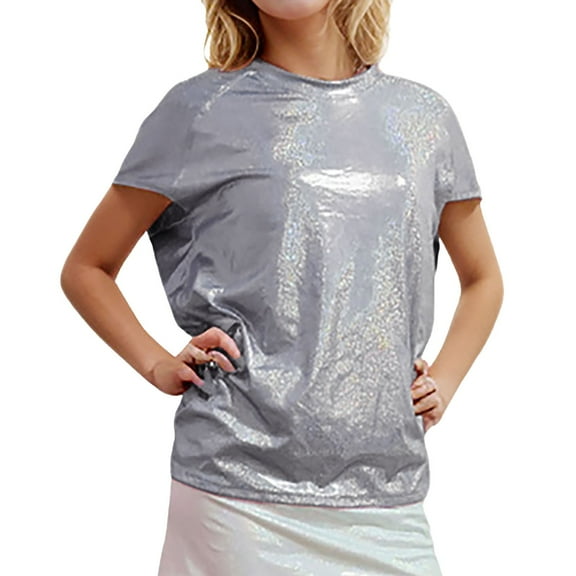 SHITINN Loose Adult Stretch Solid Color Bat Sleeved Top for Women Cute Short Sleeve Tops for Women Women's T Shirts Women Clothing