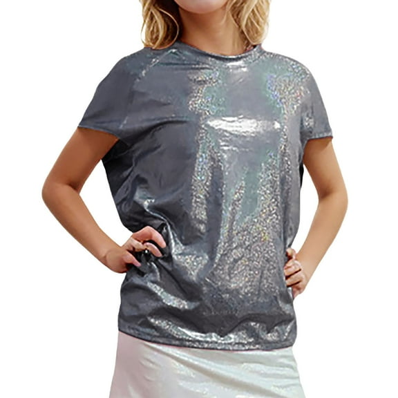 SHITINN Loose Adult Stretch Solid Color Bat Sleeved Top for Women Short Sleeve Shirts for Women Womens Tee Summer Shirts