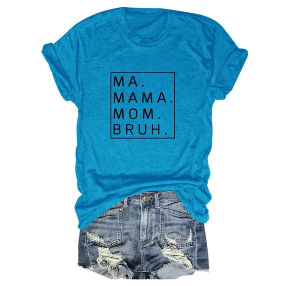 SHITINN Loose Fit MA Mama Mom Bruh Letter Print Short Sleeve T Shirt Short Sleeve Shirts for Women Women Blouse Summer Shirts
