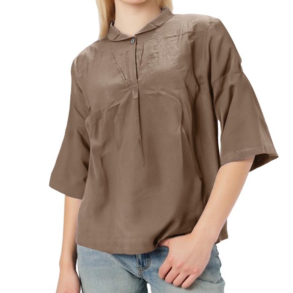 SHITINN Loose Lapel Shirt Women's Cropped Sleeve Blouse Womens Short Sleeve Tops Womens Tshirt Ladies Tops and Blouses