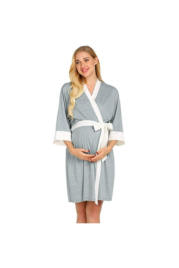 Maternity Gown Maternity Dress Postpartum Home Dress Nursing Dress Feeding Pajamas For Puerpera Womens Floor Length Robe Zip Front Bath Rope Hooded Bath Robe