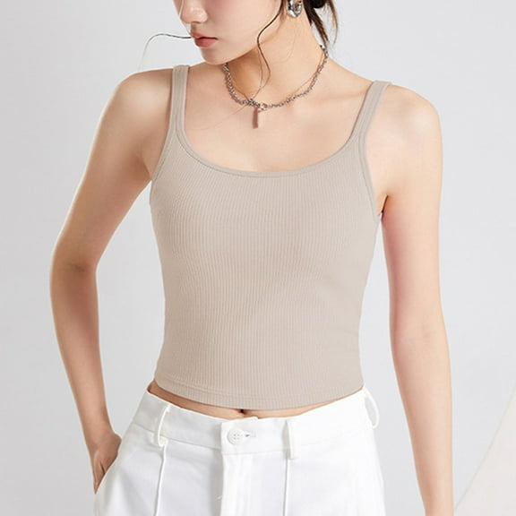 SHITINN New Ladies' Slim Underwear with Chest Cushion Without Rims Bra Slim Underwear Umbilical Sling Camisole for Women Long Length Lace Womens Crop Tops Loose Fit Plain Crop Top for Women Lots