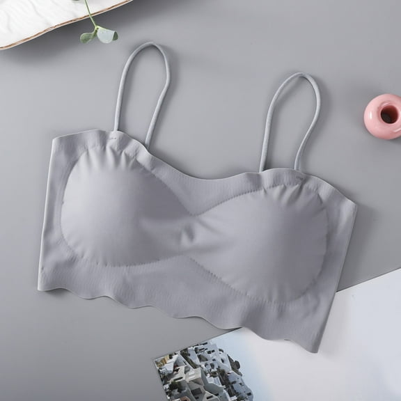 SHITINN New Spring and Summer Ice Silk Thin Shoulder Strap Thin Small Chest Gathered Tube Top To Exposure Seamless Girls Underwear Camisole Women Short Shirts for Women Lace Crop Top Lace Bustier Top