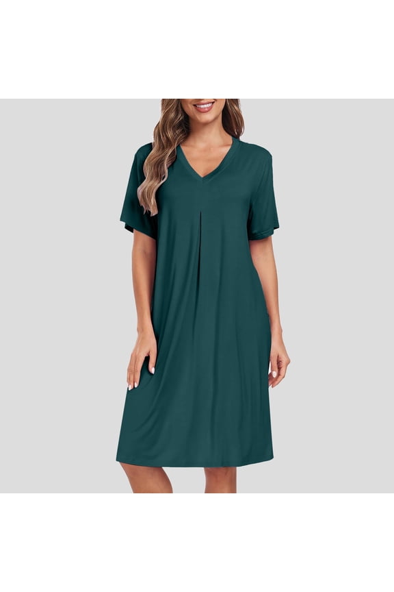 Pajama Nightgown For Women Short/Long Sleeve Button Down Nightwear Top Boyfriend Sleep Shirts Nightdress Sleep Tee Big Night Shirt Lightweight Nightgowns plus Size