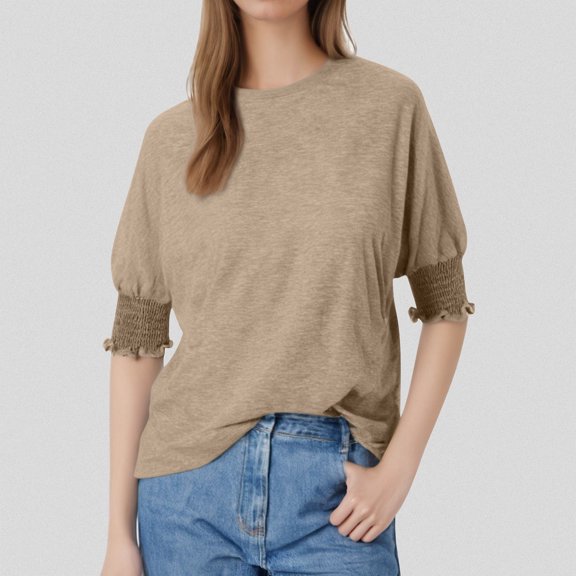 SHITINN Plus Size Loose Fit Round Neck Puff Sleeve Long Tee for Women Stylish and Comfortable Cas Cute Short Sleeve Tops for Women Womens Tops Womens Tees Loose Fit