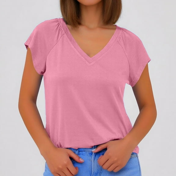 SHITINN Plus Size T Shirts for Women V Neck Short Sleeve Basic Plus Size Tops Loose Fit Summer Sp Women Blouse Short Sleeve Blouses for Women Summer Shirts for Women