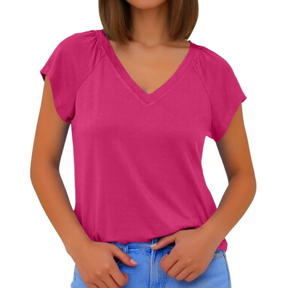 SHITINN Plus Size T Shirts for Women V Neck Short Sleeve Basic Plus Size Tops Loose Fit Summer Sp Women's T Shirts Short Sleeve Shirts for Women Ladies Tops and Blouses