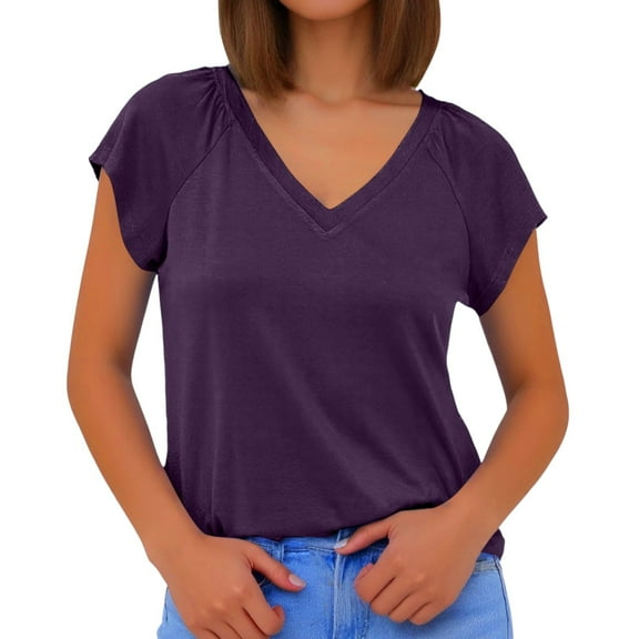 SHITINN Plus Size T Shirts for Women V Neck Short Sleeve Basic Plus Size Tops Loose Fit Summer Sp Womens Blouses Short Sleeve Shirts for Women Loose Fitting Tops for Women