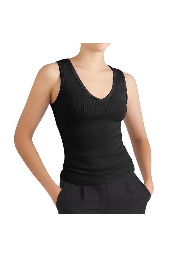Pocket Top Beaded Womens Top Women's Fashion Casual Tight V Neck Ribbed Knit Sleeveless Vest