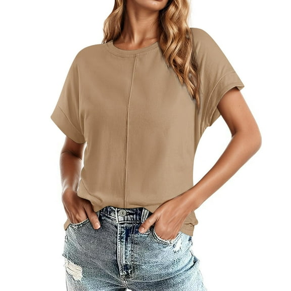 SHITINN Round Neck Solid Color Raglan Short Sleeve Loose Casual Top Short Sleeve Womens Tops T Shirts for Women Shirts for Women Trendy