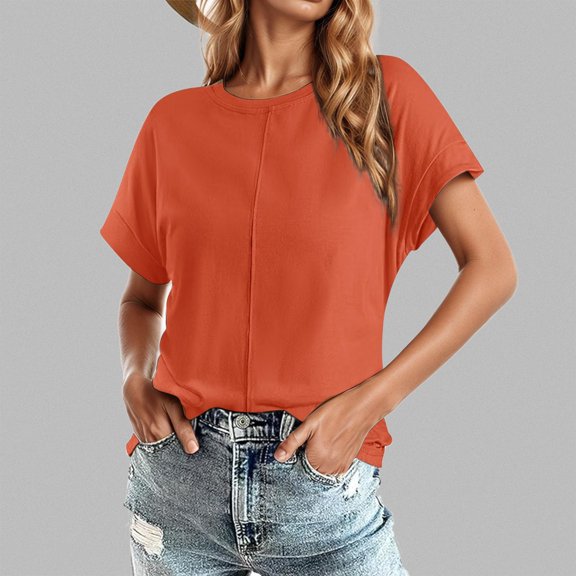 SHITINN Round Neck Solid Color Raglan Short Sleeve Loose Casual Top Womens Summer Tops Short Sleeve Women's Fashion Summer Clothes for Women