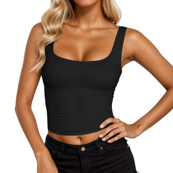 SHITINN Running Top Women Crop Top Women Women's Sleeveless Strappy Tank Square Neck Double Layer Workout Fitness Casual Basic Crop Tops