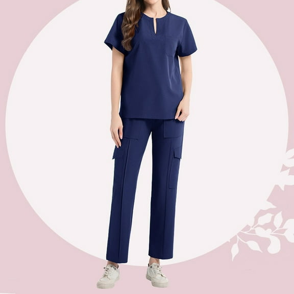 SHITINN Scrub Sets for Woman Nursing Working Uniform Navy Blue Womens Scrub Pants Quick Drying Nurse Scrubs Set