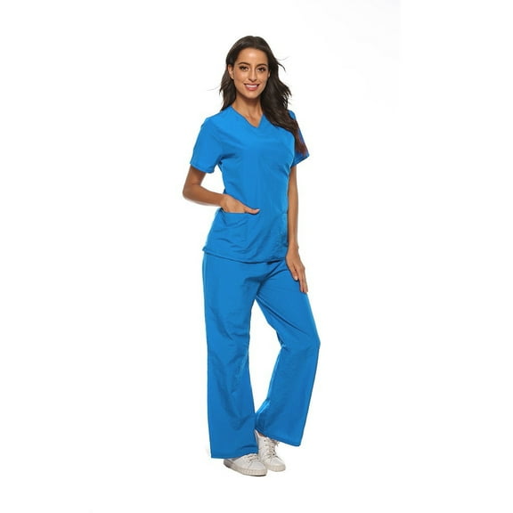 SHITINN Scrubs Sets for Women Casual Nursing Uniforms Blue Womens Scrub Tops Quick Drying Nursing Scrubs Set