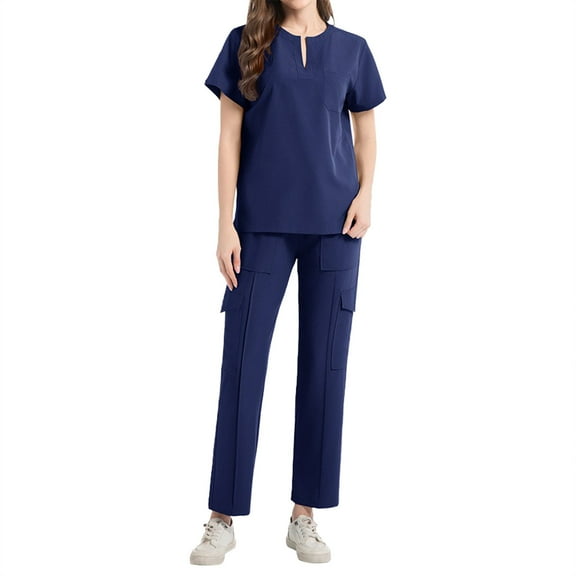 SHITINN Scrubs Sets for Women Casual Nursing Uniforms Navy Blue Womens Scrub Pants Cozy Fit Nurse Sweatshirt Pants Set