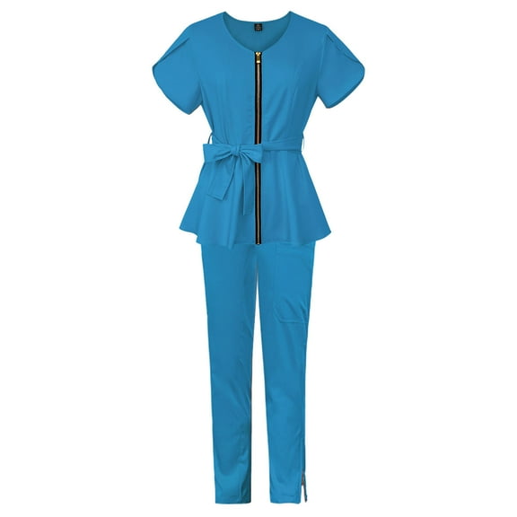 SHITINN Scrubs for Women Set Casual Nursing Uniforms Blue Women Scrub Pants Cozy Fit Nurse Shirt Pants Set