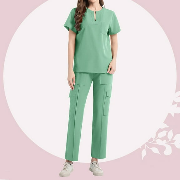 SHITINN Scrubs for Women Set Casual Nursing Uniforms Green Scrubs Pants Cozy Fit Nurse Sweatshirt Pants Set