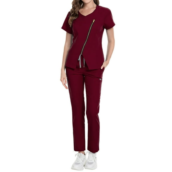 SHITINN Scrubs for Women Set Cozyfit Scrubs for Women Red Scrubs Pants Quick Drying Nurse Sweatshirt Pants Set