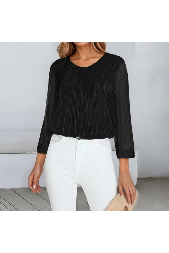 Shiny Loose Fit Mesh Ruched Double Layer Waist Cinching Top Women Short Sleeve Tops Womens Summer Tops Women Shirts Casual