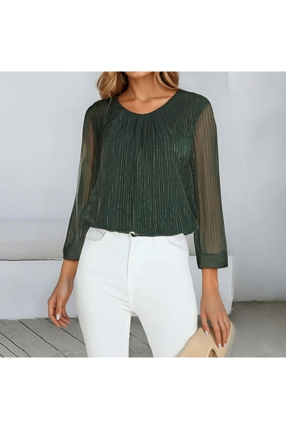 Shiny Loose Fit Mesh Ruched Double Layer Waist Cinching Top Womens Tops Short Sleeve Womens Tees Loose Fit Casual Shirts for Women