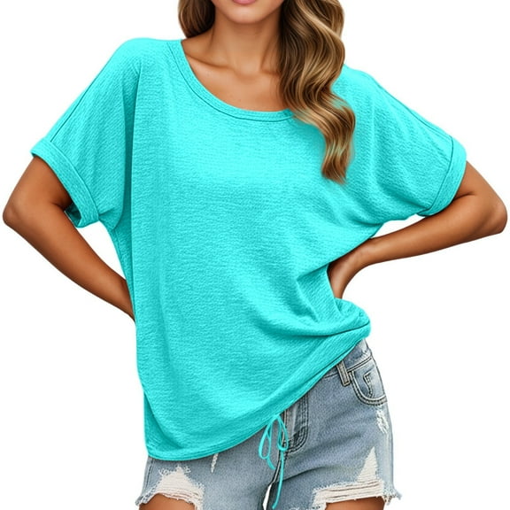 SHITINN Shirt Women Women's Casual Round Neck T Shirt with Drawstring Hem Stylish Summer Top for Women Comfor Womens Short Sleeve Blouses Summer Tops for Women 2025