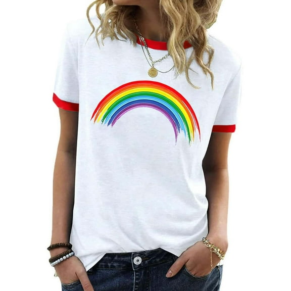 SHITINN Shirt for Women Women's Rainbow Printed Short Sleeved T Shirt Top Womens Summer Tops Short Sleeve Women's Summer Tops