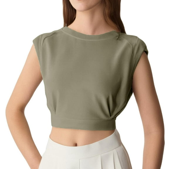 SHITINN Short Fashion Round Neck Sleeveless Top Short Sleeve Blouses for Women Blouse for Women Summer Top