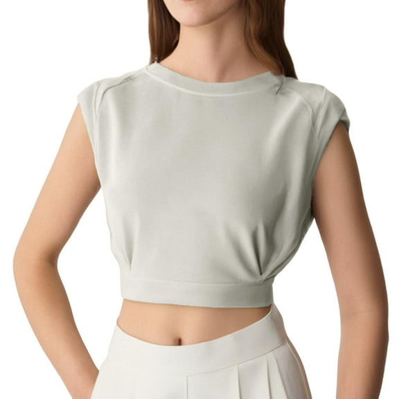 SHITINN Short Fashion Round Neck Sleeveless Top Womens Summer Tops Short Sleeve Women Blouses Summer Clothes