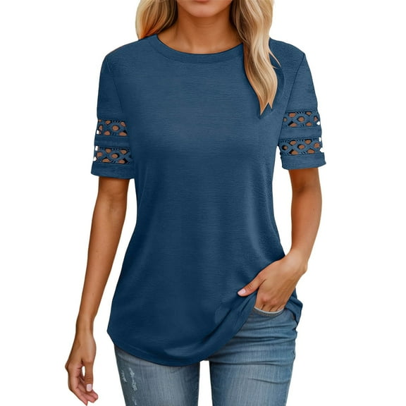 SHITINN Short Sleeve Womens Tops Dressy Casual Blouses for Women 2025 Trendy Crew Neck T Shirts S Womens Tshirts Short Sleeve Blouses Summer Clothes