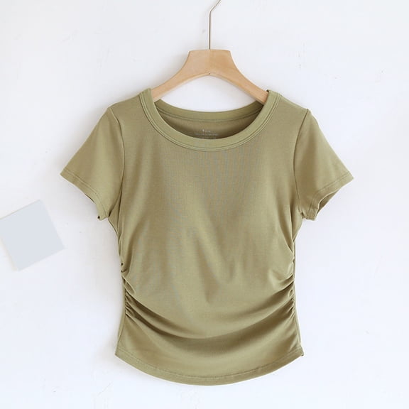 SHITINN Short Sleeved T Shirt with Chest Pad Women's T Shirt with Dovetail Arc Hem Bottoming Shir Womens Tee Womens Short Sleeve Tops Women Tops Summer