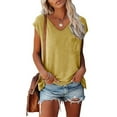 thumbnail image 1 of SHITINN Short Sleeves V Neck Plain Color Soft Loose Fitting Summer T Shirts Women Women Short Sleeve Tops Shirts for Women Trendy Shirt Women, 1 of 4