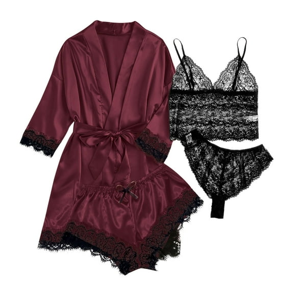 SHITINN Silk Pajamas For Women Set 4 Piece Satin Sleepwear Classic Button Down Short Sleeve Pj Set Cute Loungewear Pajamas Shorts for Women Set Fashion Pajamas for Women Ladies Pajamas with Shorts