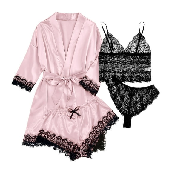 SHITINN Silk Pajamas For Women Set 4 Piece Satin Sleepwear Classic Button Down Short Sleeve Pj Set Cute Loungewear Pajamas Shorts for Women Set Fashion Pajamas for Women Ladies Pajamas with Shorts