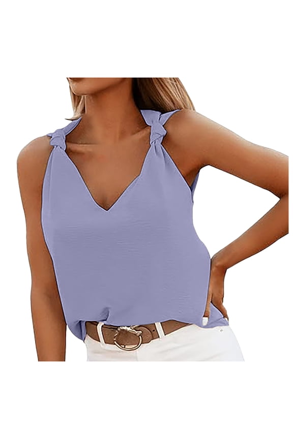 Sleeveless Top Long Long Tops Womens Casual Fashion V Neck Knotted Detail Sleeveless Blouses Shirts