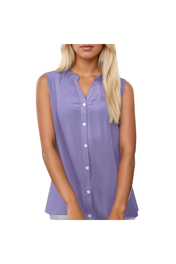 Sleeveless Top Long Nylon Tops Women Women's Casual Solid Color Sleeveless Button Up Stand Collar Top