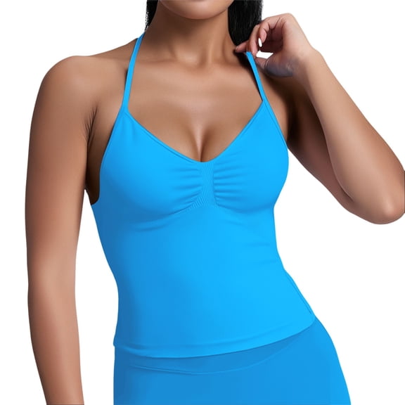 SHITINN Spandex Crop 5 Way Bra Women's High Elastic Nylon Seamless Sports Vest Top with Chest Cushion Beauty Back Fitness Sports Yoga Vest