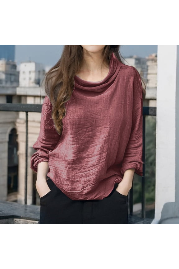 Spring New Women's Casual Loose Fashion Long Sleeve Solid Color Pile Collar Pullover Plea Tee Shirts for Women Short Sleeve Shirts for Women Women Summer Top