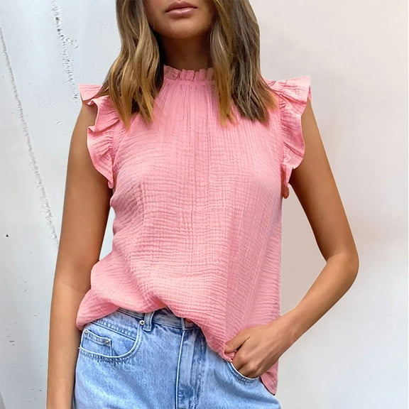 SHITINN Spring and Summer New European and Border Women's Solid Color Stitching Sleeveless Top Fa Women Short Sleeve Tops Womens Summer Tops Casual Shirts for Women