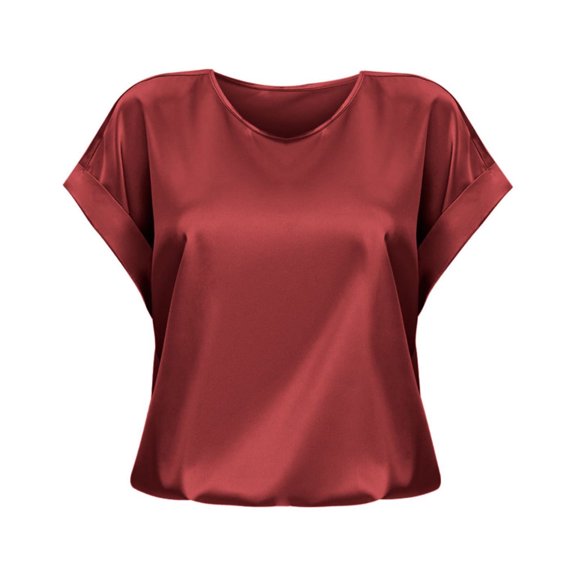 SHITINN Spring and Summer Women's Short Sleeved Satin Shirt Loose Casual Round Neck T Shirt Women Short Sleeve Tops Lightweight Tops & Blouses Women Blouses