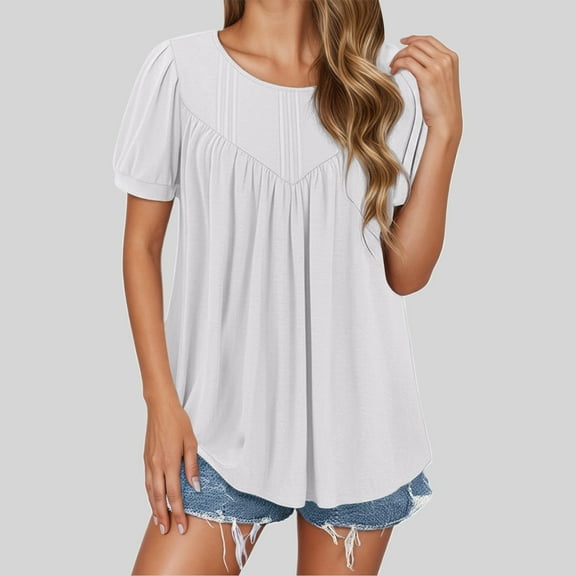 SHITINN Stylish Women's T Shirts for Everyday Wear Short Sleeve Solid Color for Summer Ideal with Short Sleeve Blouses Summer Shirts Women's T Shirts