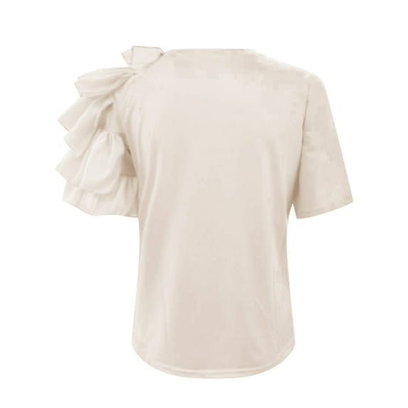 SHITINN Summer Independent Station Europe and The United States Border Solid Color Fashion Ruffle Womens Short Sleeve Shirts T-Shirts for Women Summer Shirts