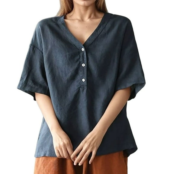 SHITINN Summer Loose Fitting Linen Short Sleeve T Shirt for Women Short Sleeve Tunic Tops for Women Womens Summer T Shirts Women Blouses