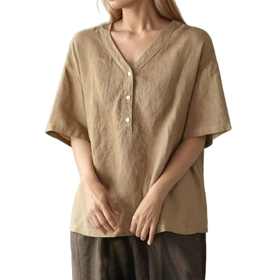 SHITINN Summer Loose Fitting Linen Short Sleeve T Shirt for Women Women's Short Sleeve Tops Women Summer Tops T Shirts Women
