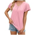 thumbnail image 1 of SHITINN "Summer Solid Color V Neck Pleated Flowy Short Sleeve T Shirt for Women Casual Loose Fit Short Sleeve Blouses for Women Womens Summer Clothes Womens Tshirts, 1 of 5