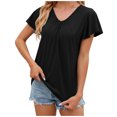 thumbnail image 1 of SHITINN "Summer Solid Color V Neck Pleated Flowy Short Sleeve T Shirt for Women Casual Loose Fit Short Sleeve Tops Summer Fashion Women Womens T-Shirts, 1 of 5