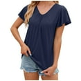thumbnail image 1 of SHITINN "Summer Solid Color V Neck Pleated Flowy Short Sleeve T Shirt for Women Casual Loose Fit Womens Tops Short Sleeve Trendy Tops for Women 2025 Womens T Shirts, 1 of 5