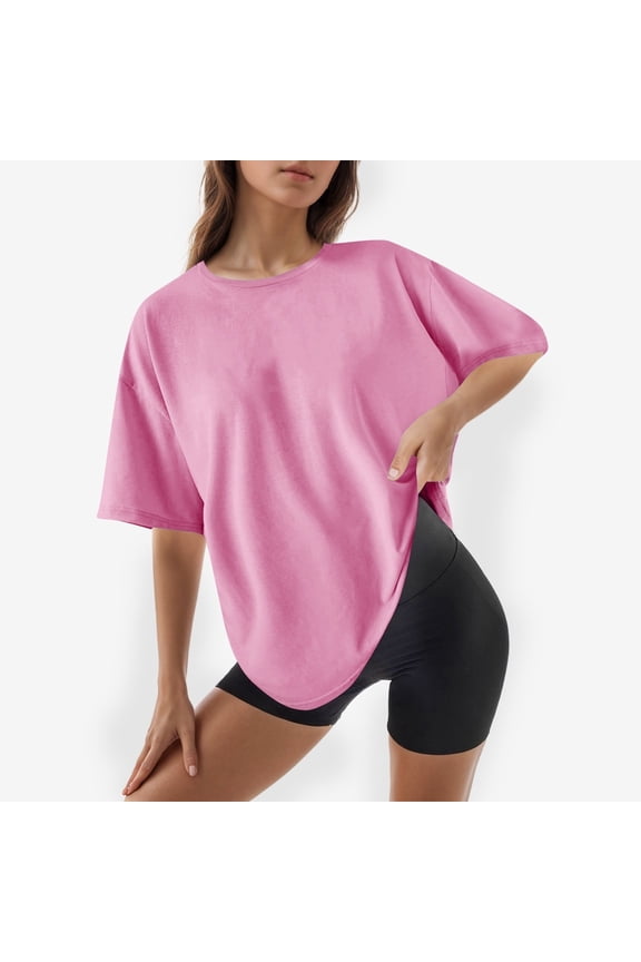 T Shirts Women Women's Casual Solid Color Crew Neck Short Sleeve T Shirt | Breathable Tee for Daily Wear Women's Short Sleeve Tops Womens Summer Blouses