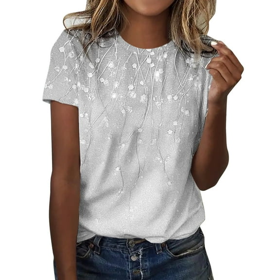 SHITINN T-Shirts for Women Women's Fashion Print Casual Point Sleeve Crew Neck T Shirt Top Womens Short Sleeve Shirts Trendy Tops for Women 2025