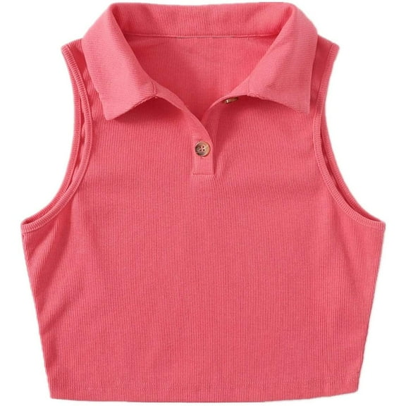 SHITINN Tang Tops Top Women Crop Short Length Buttoned Collar Ribbed Sleeveless Vest for Women